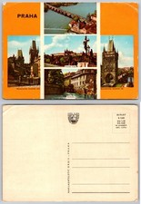 Vintage PRAHA Postcard: Charles Bridge, Prague Castle, Towers Multi-View