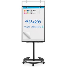 Costway Height-Adjustable Mobile Whiteboard with Round Stand Paper Clips-Black -
