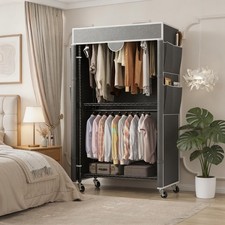 Heavy Duty Clothing Garment Rack Closet Organizer Rolling Shelves with Cover New