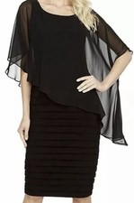 Adrianna Papell 6 Sheath Layered Dress Draped Overlay  Draped Black Chiffon Cape