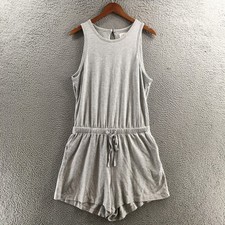 Lou  Grey Romper Womens Large Gray Sleeveless Elastic Waist Tie Pockets NEW