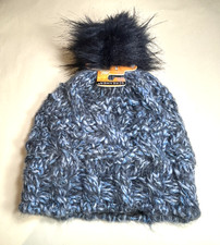 SCREAMER HEAVY KNIT BEANIE CAP WINTER HAT - FAUX FUR POM - BLUE - O/S NEW