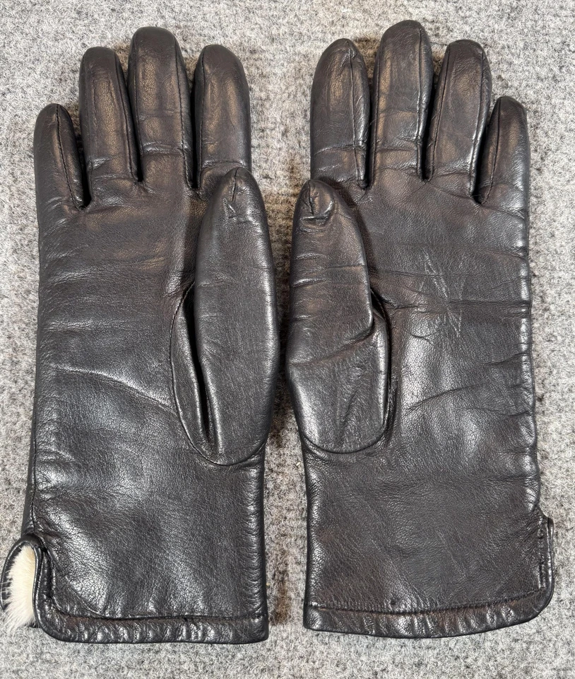 Grandoe Leather Gloves Womens Medium Black Fur Lined Winter Dress Warm Classic - Image 2 of 4