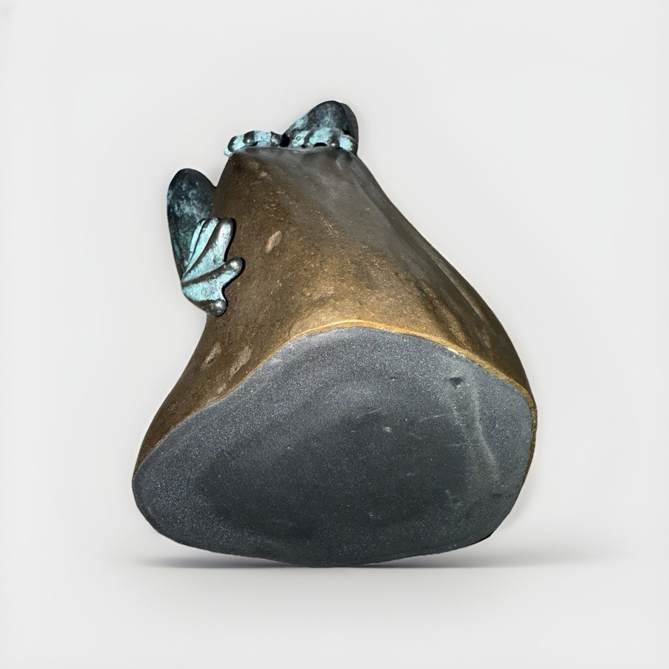 Vintage Bronze Patina Brass Tree Frog on Rock Statue Sculpture Figurine ...
