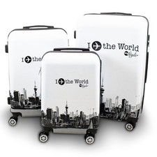 Design Reisetrolley Kofferset Reisekoffer Fly the World White 3tlg Berwin