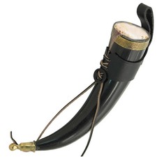 All Natural Brass Adorned Medieval Drinking Horn  Free Black Leather Holder
