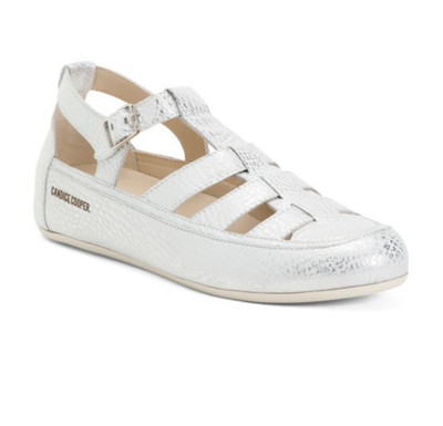 NIB Candice Cooper Rock T-Bar Leather Fishmerman Sandals Silver 9 39 $285 Italy