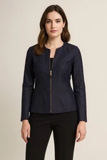 Dana Buchman Jacket women Sz 2 Blue Zip Up Blazer stretch Work Office Preppy