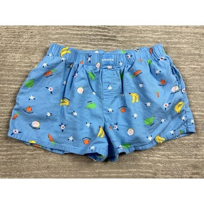 Joyspun Pajama Shorts Womens S Blue Fruit Print Cotton Blend Casual Sleepwear