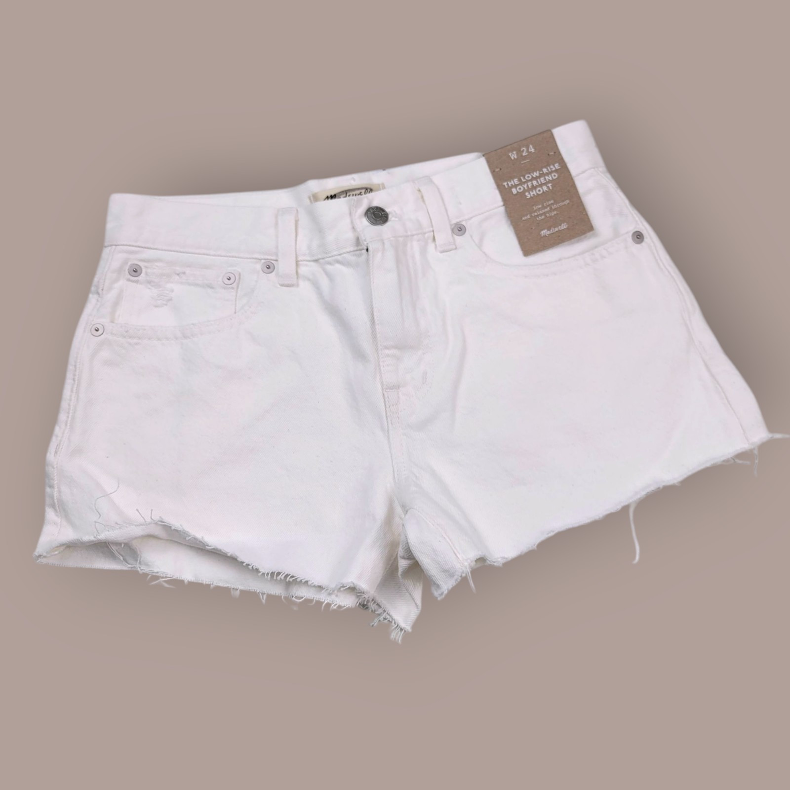 Madewell Low-Rise Boyfriend Denim Shorts Size 24 White Raw Hem Style