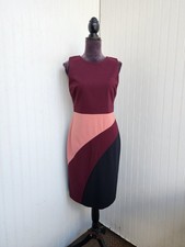 Ann Taylor Burgundy Peach Black Color Block Sheath Dress Size 4 Career Office