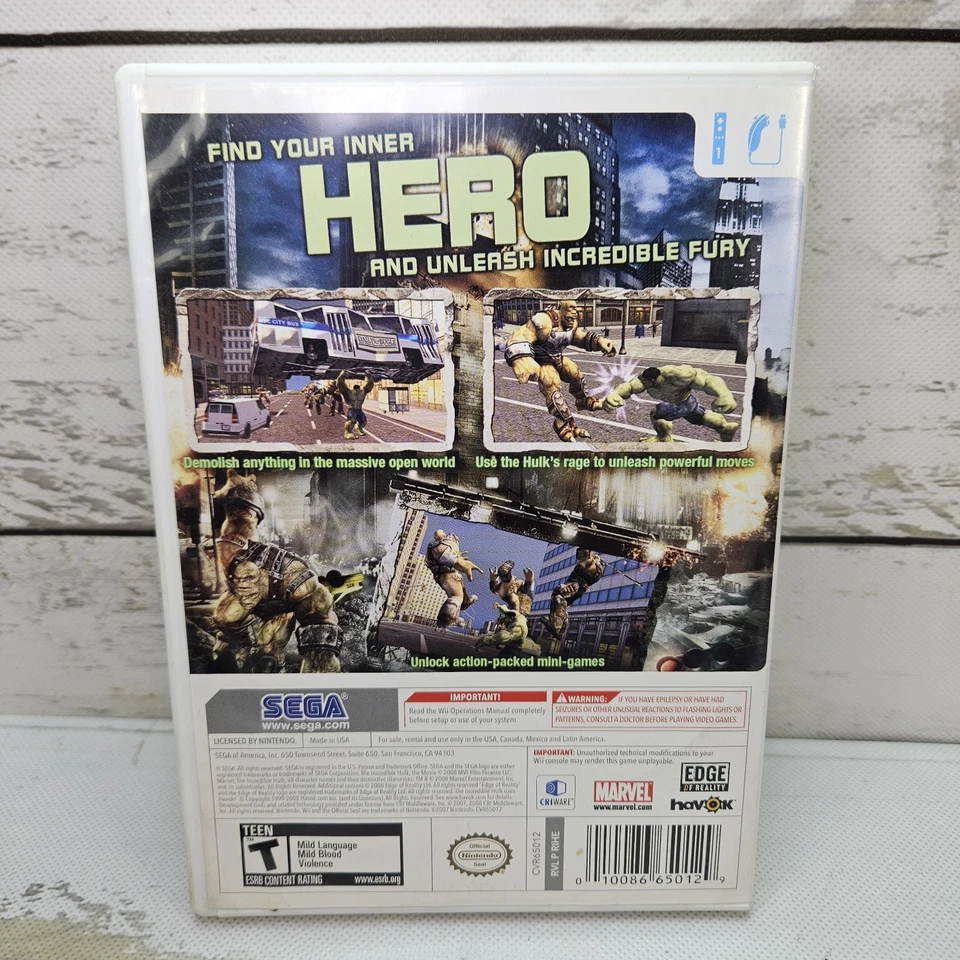 The Incredible Hulk Nintendo Wii Video Game 2008 Sega Marvel Action Open World - Image 2 of 4