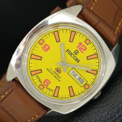 AUTOMATIC VINTAGE RICOH R31 JAPAN MENS YELLOW COLOR DIAL WATCH a706865-1