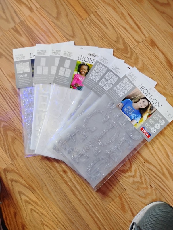 6 packs S.E.I. Iron-On Glitter Transfer Sheets - Letters, Numbers & Words