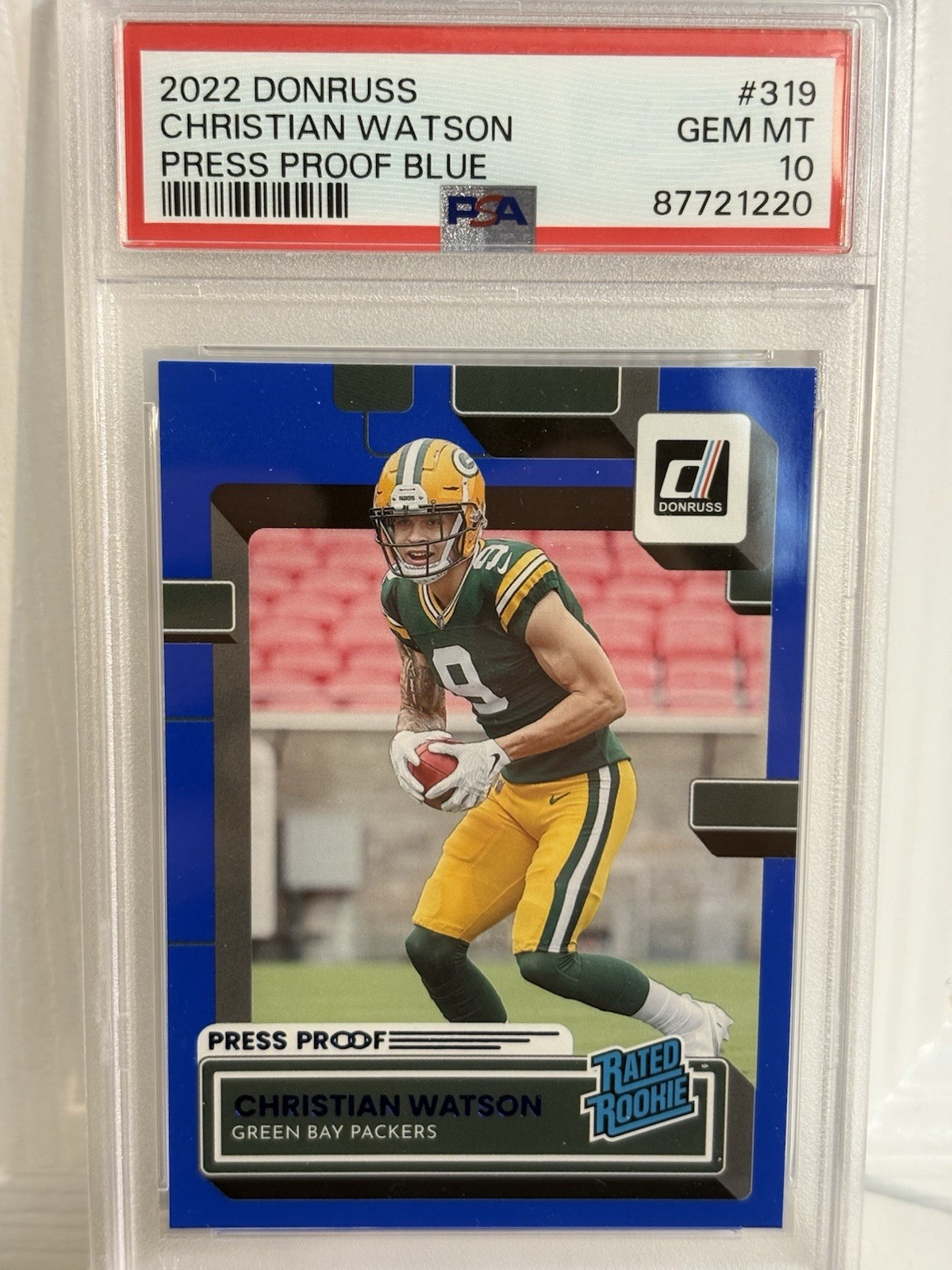 Christian Watson Panini Donruss #319 Press Proof Blue