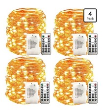 4 Pack 100 LED Fairy Lights Battery Operated with Remote, 33FT Waterproof