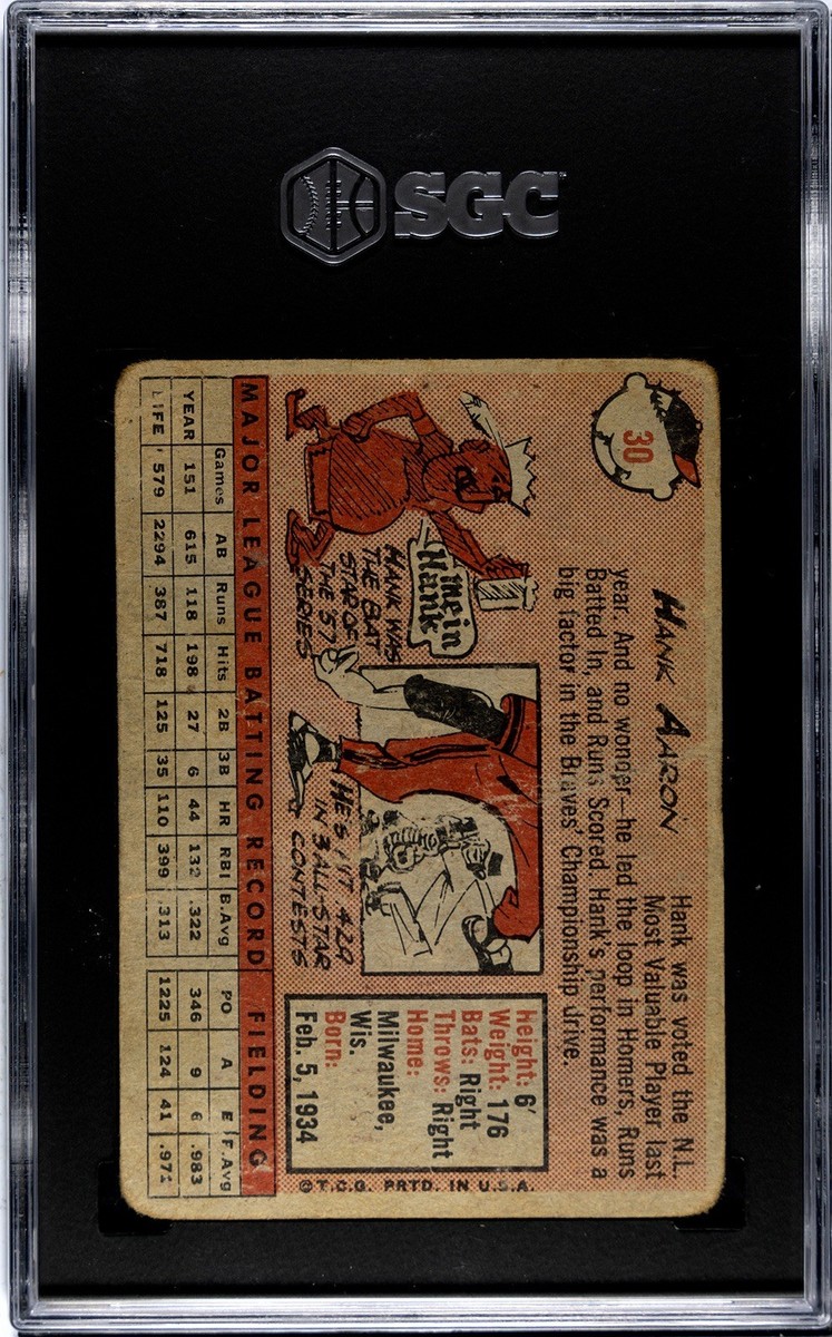 1958 Topps Hank Aaron #30 SGC 1 PR Milwaukee Braves Vintage