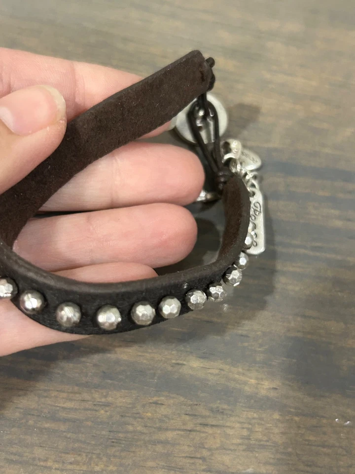 Fossil Dark Brown Leather Bracelet Charms Key Beads 7" - Image 2 of 4