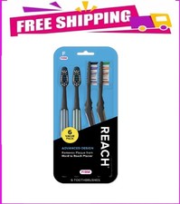 REACH Advanced Design Angled Neck Toothbrush, Assorted Colors, Firm, 6 Count