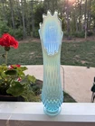 HTF Vintage 15” Fenton Hobnail Blue Opalescent Vase, Swung/ Stretch Bud Vase!!