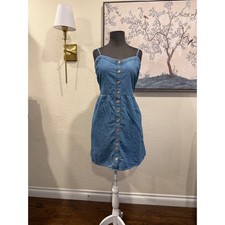 Maurices Cotton Blue Denim Button Front Smocked Back Mini Sundress Size M