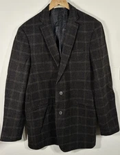 JOE by Joseph Abboud Mens 44L Tweed Sport Coat Green Check Wool Elbow Patches