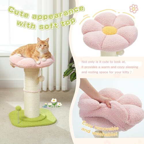 Flower Cat Scratching Post, Small Cat Tree, Tall Cat Scratcher for Pink