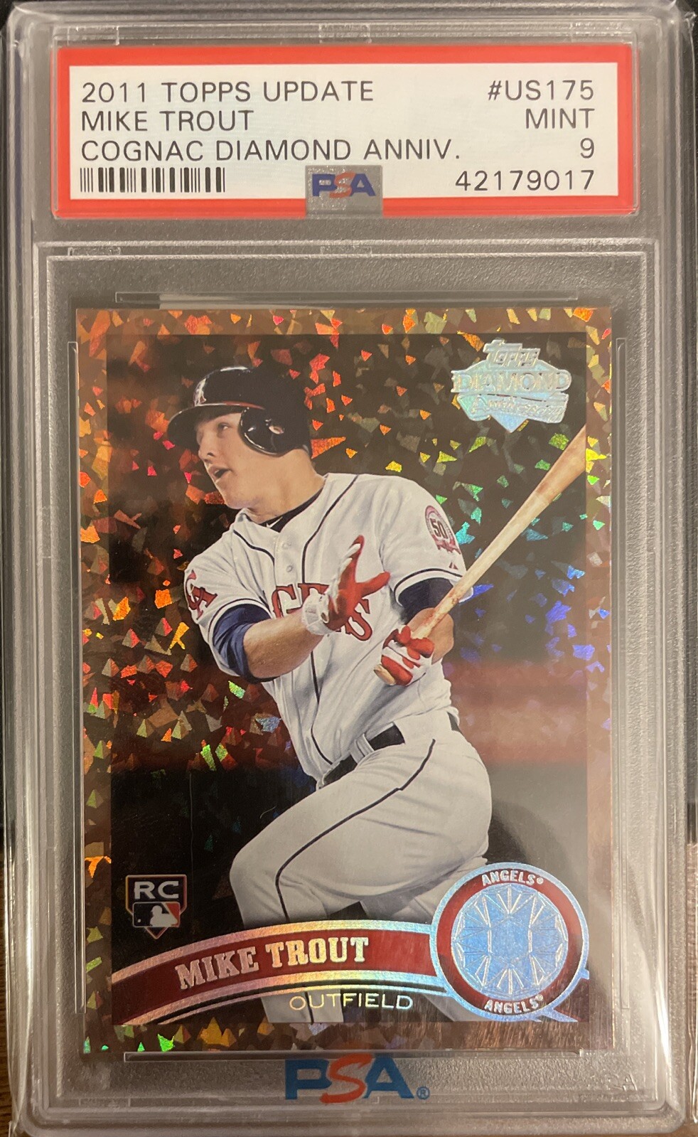 2011 Topps Update #US175 Mike Trout Cognac Diamond Anniversary Rookie PSA 9 MINT