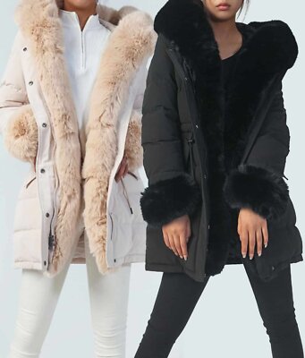 Damen Winter Daunenjacke mit Kunstfell Kapuzenjacke gesteppt  Copperose FC7518