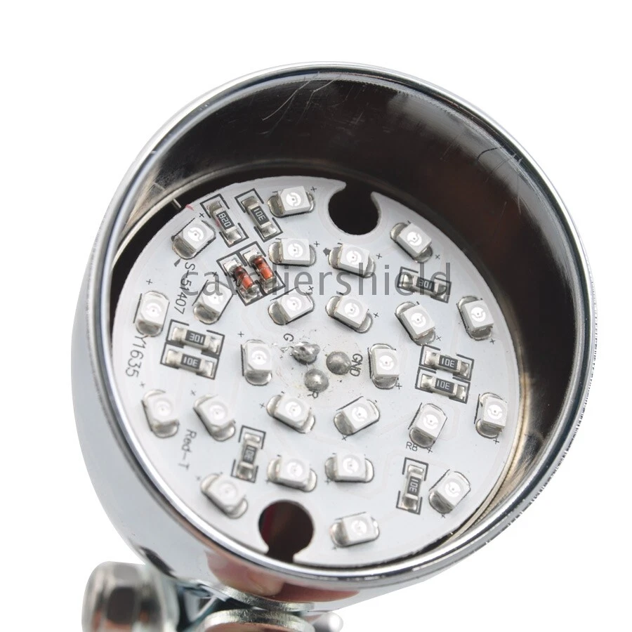 Универсальный мотоциклетный ретро хромированный задний тормозной стоп-сигнал с красной линзой круглый светодиодный задний фонарь - Изображение 3 из 4