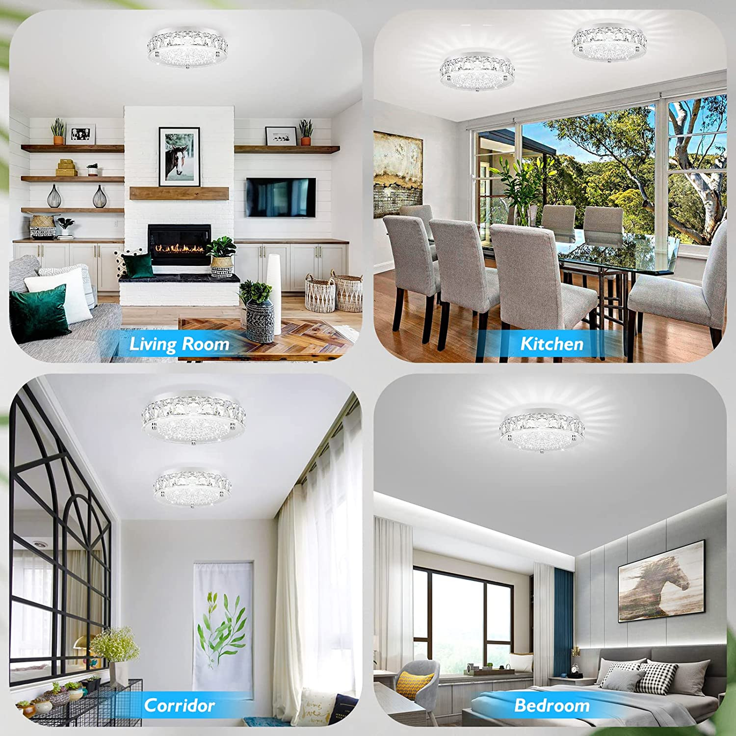 Crystal Chandeliers Flush Mount LED Ceiling Light Fixture, 5000K Daylight White 