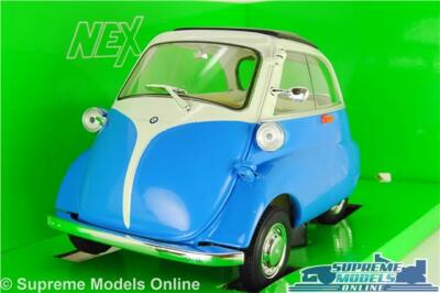 BMW ISETTA MODELL BUBBLE MICRO CAR BLAU ÖFFNUNGSTEILE GROSS MASSSTAB 1:18 WELLY K8