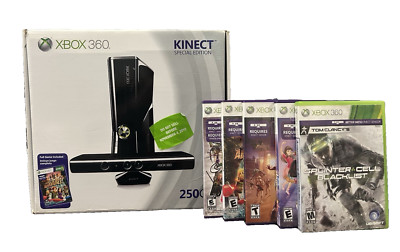 Xbox 360 250 GB Kinect Special Edition w/Original Box, 5 Games & 2 Controllers