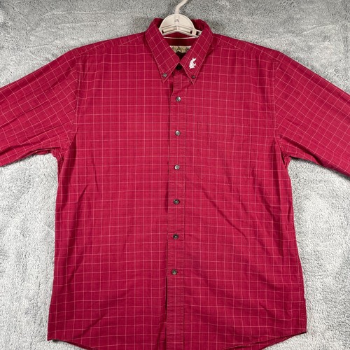 WSU Cougars Button Shirt Mens Large Red Grid Cuff Spellout Washington State - Picture 5 of 12