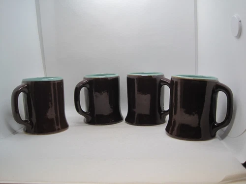Vintage John B Taylor Pottery USA Four (4) Hand Painted Mugs Country Fare