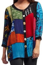 La cera multicolor boho animal print patchwork women top size xl