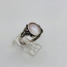 3.8g 925 STERLING SILVER RING MOTHER OF PEARL INLAY SCROLLING LEAVES SIZE 9.5