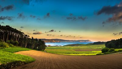 Landscape nature clouds trees forest field cliff sea Custom Gaming Mat Desk