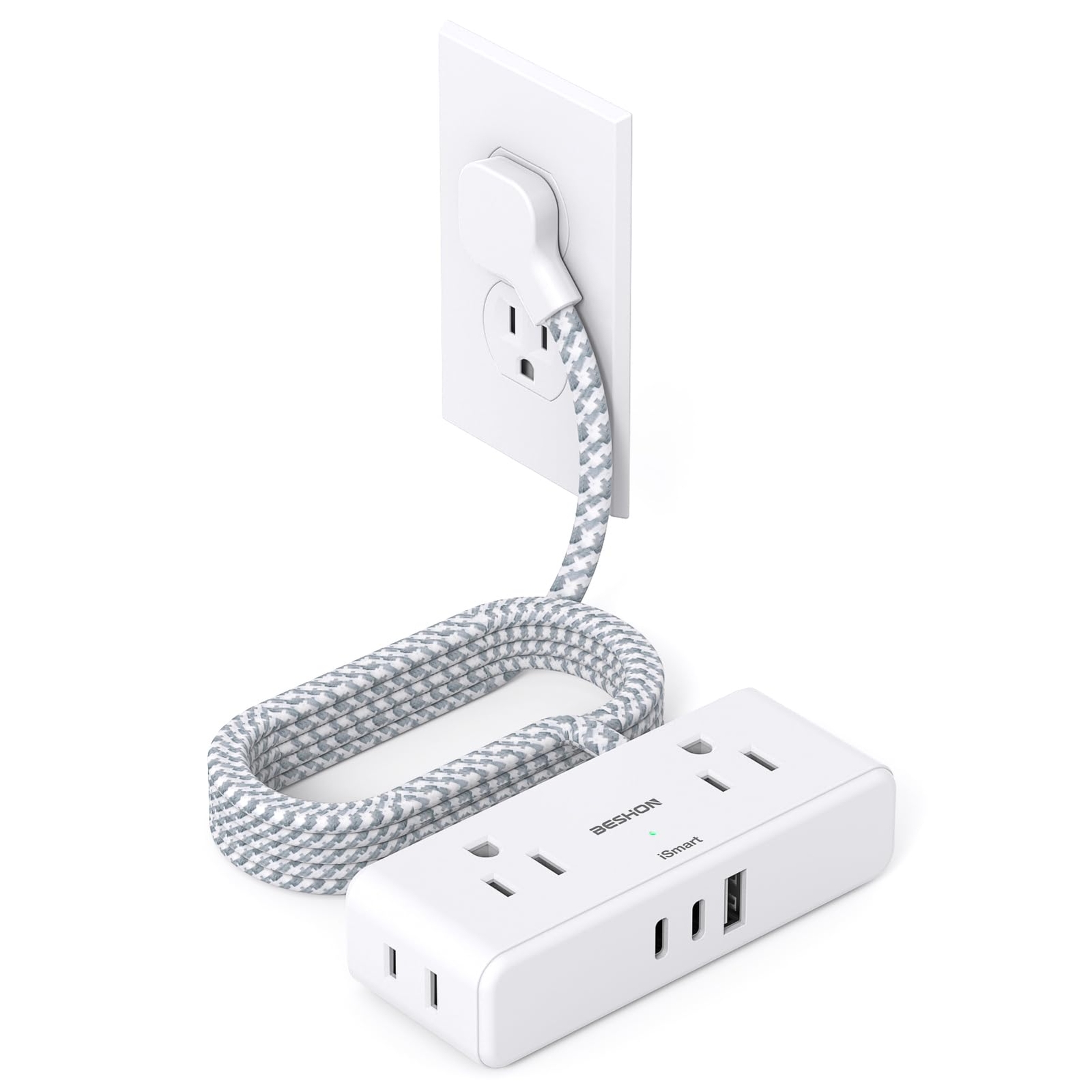 6ft Flat Extension Cord with 4 Outlets and 3 USB Ports, Flat Plug Power Strip-image