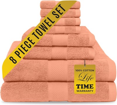 8 PIECES PEACH TOWEL GIFT SET (2 BATH, 2 HAND, 4 WASHCLOTH TOWELS ) 100% COTTON
