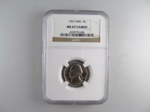 1967 SMS Jefferson Nickel, NGC MS-67 CAMEO -- RARE COIN IN THIS GRADE!