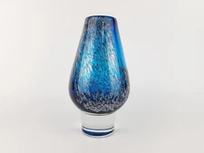 Vintage SCHOTT ZWIESEL Blue GLASS Design Vase With Florida decor  1960-70s