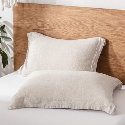 100% French Linen Pillow Shams Basic Style - Pack of 2 - Washed Solid Color Natu