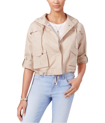 American Rag Womens Cargo Cropped Jacket, Beige, Small