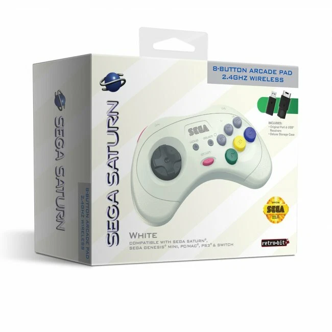 Retro-Bit 2.4 GHz Wireless Controller 8-Button Sega Saturn Genesis Mini White V2 - Image 3 of 4