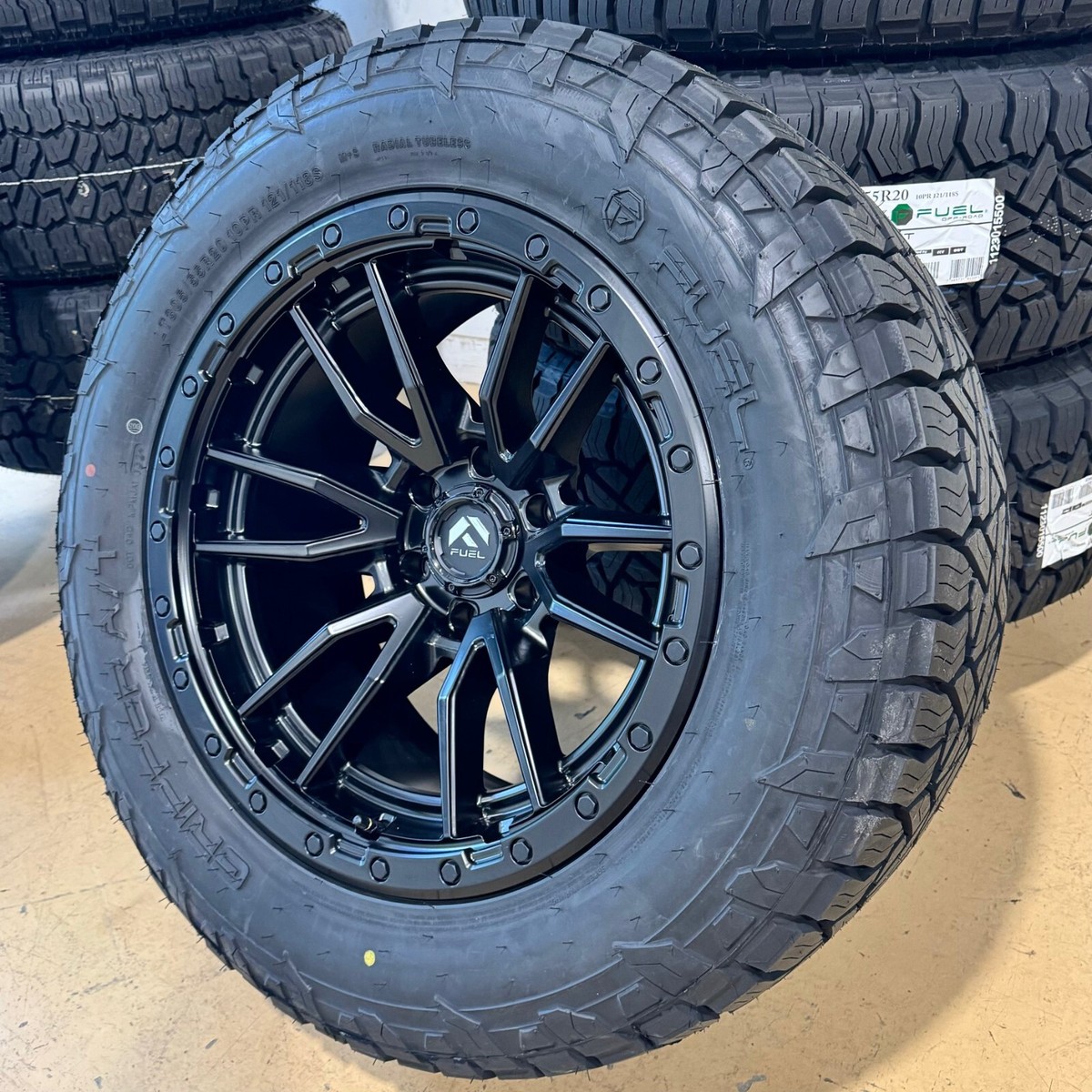 20x10 Fuel Rebel D679 Black Wheels 33 AT Tires 6 Lug 6x5.5 Toyota
