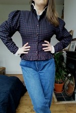 Vintage 60s 70s Laura Ashley Jacket Blazer Victorian Wool Checked Size 12 M S