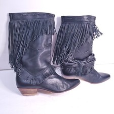 DINGO BOOTS WOMENS FRINGED WESTERN BLACK VINTAGE SUPER SOFT LEATHER 7.5/8