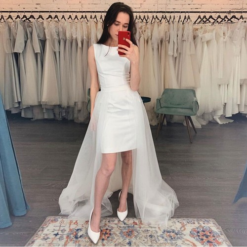 Short Satin Wedding Dresses Sleeveless 