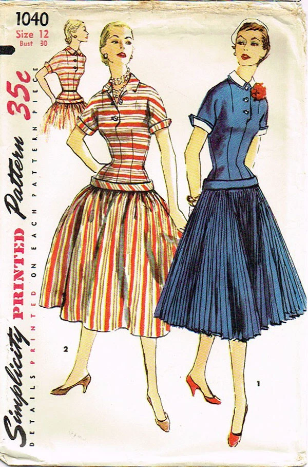 1950s Vintage Simplicity Sewing Pattern 1040 Uncut Misses Drop Waist Dress 30B - Image 2 of 4